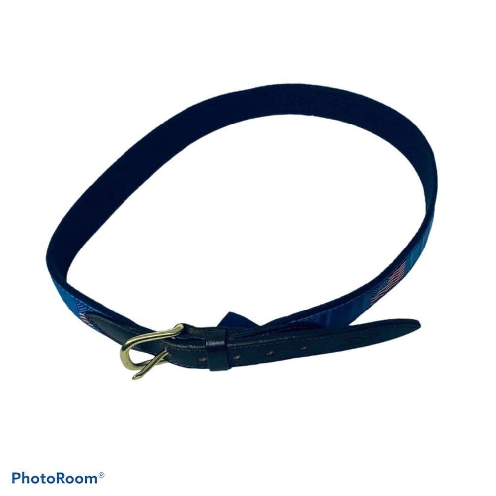 Vineyard Vines Men's Buckle Belt Light Blue American Flag Size 30